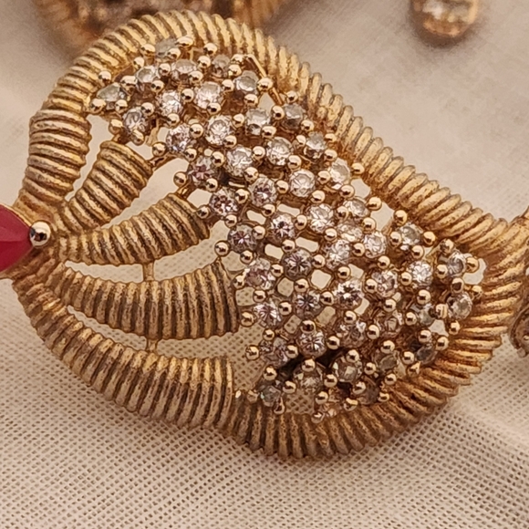 Vintage Faux Ruby and Diamond Stud-Dangle Earrings - Picture 13 of 17